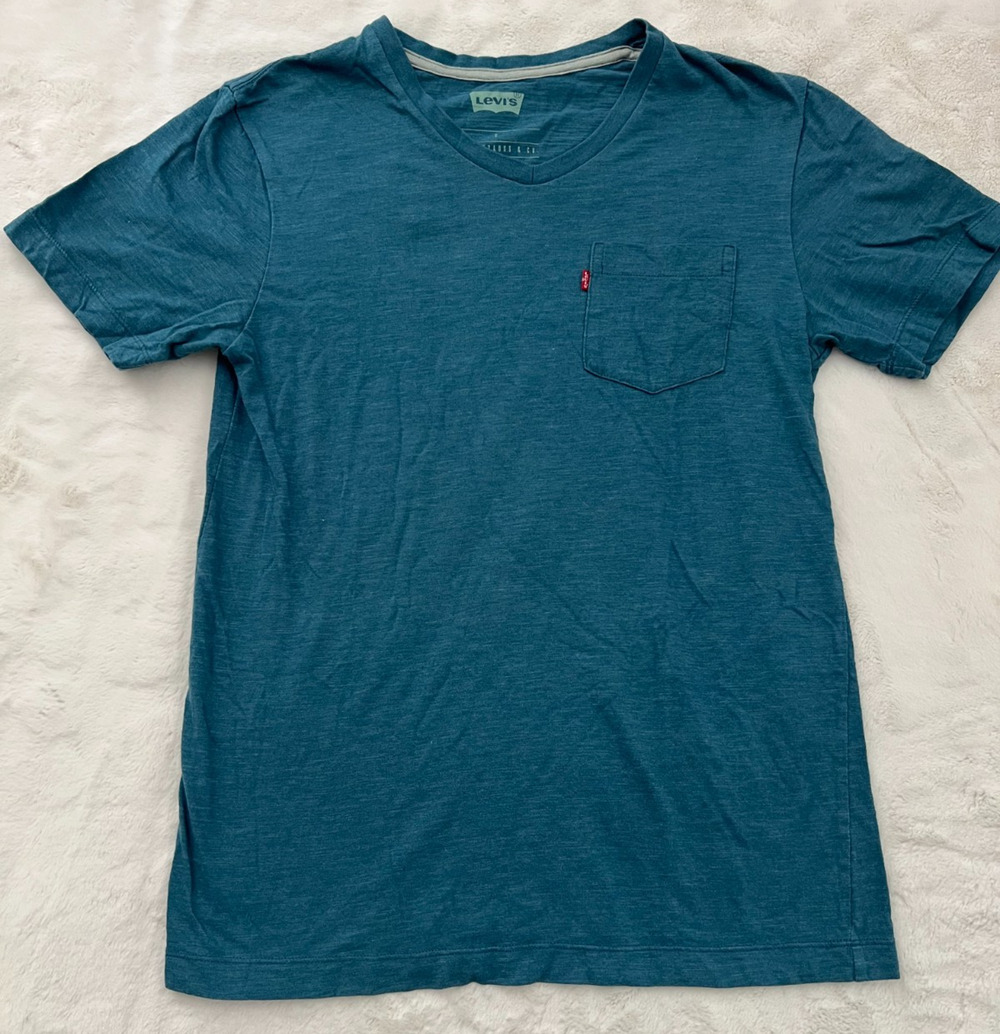 Levi’s Strauss & Co Men’s T-Shirt Size S Blue Teal Pocket Short Sleeve Crew Neck